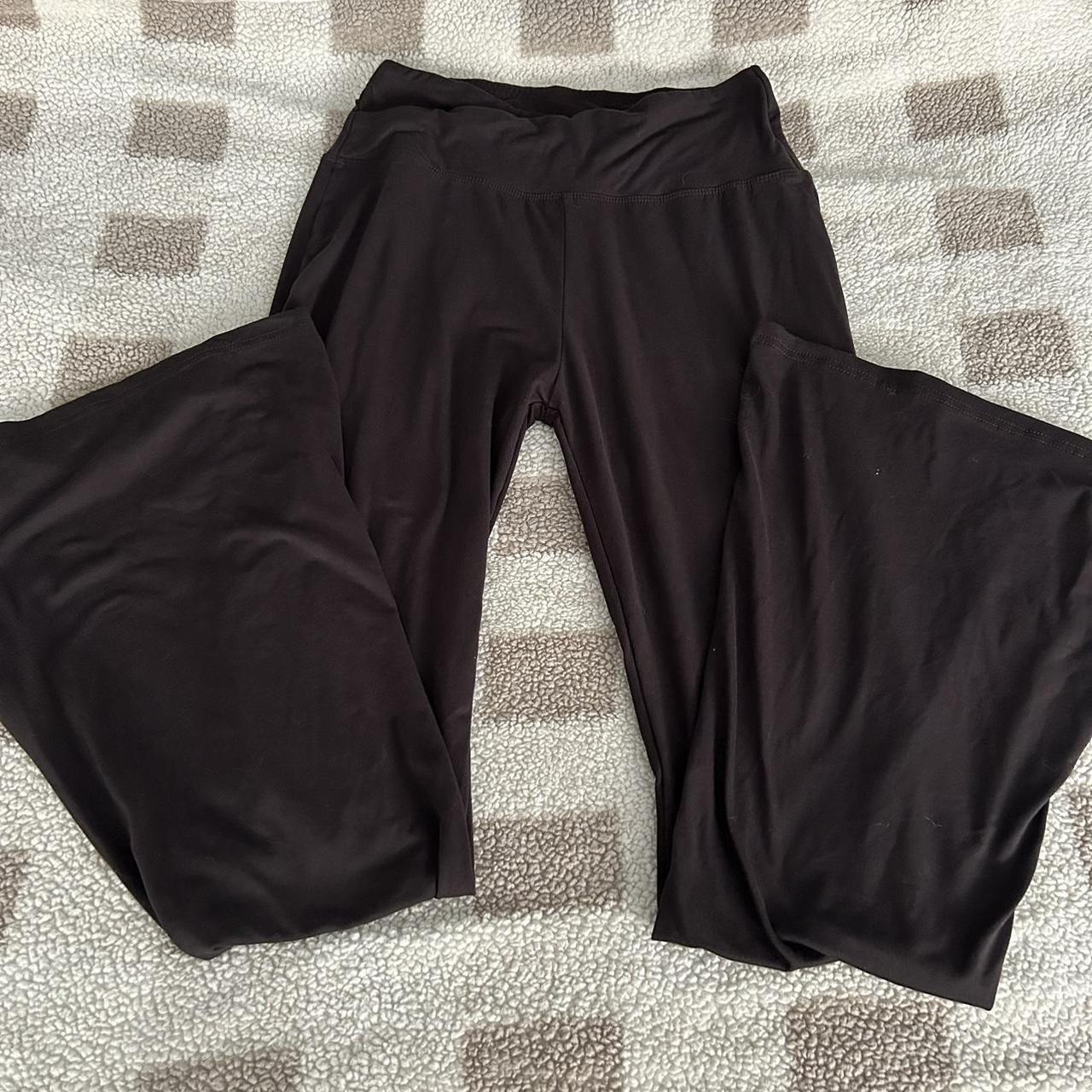 Dark Brown Flare Crossover leggings Size: M Super... - Depop