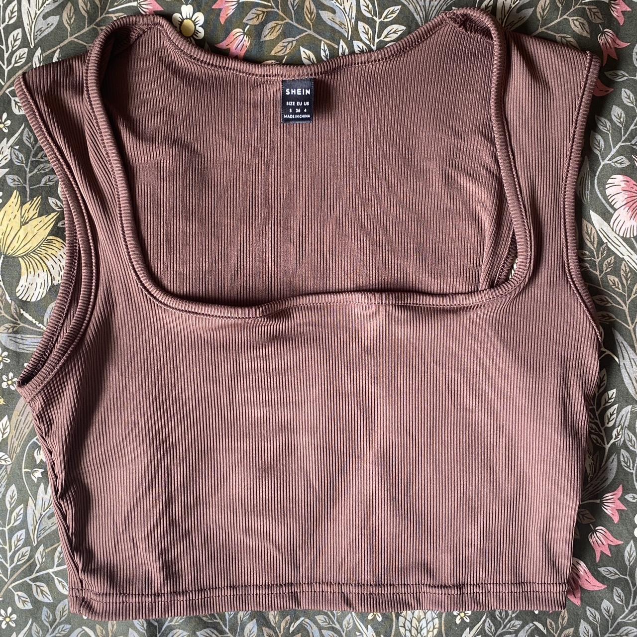 Zara NWT brown tulle cropped long sleeve square neck - Depop