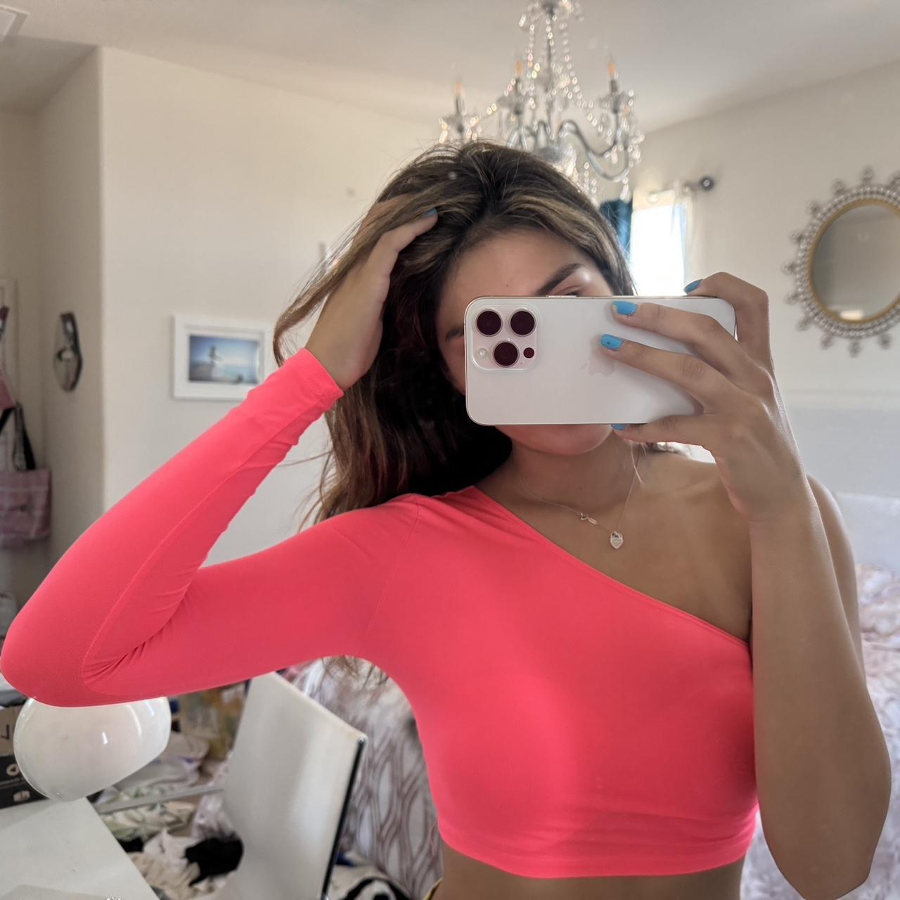 Neon Pink One Shoulder Sleeveless Crop Top Depop