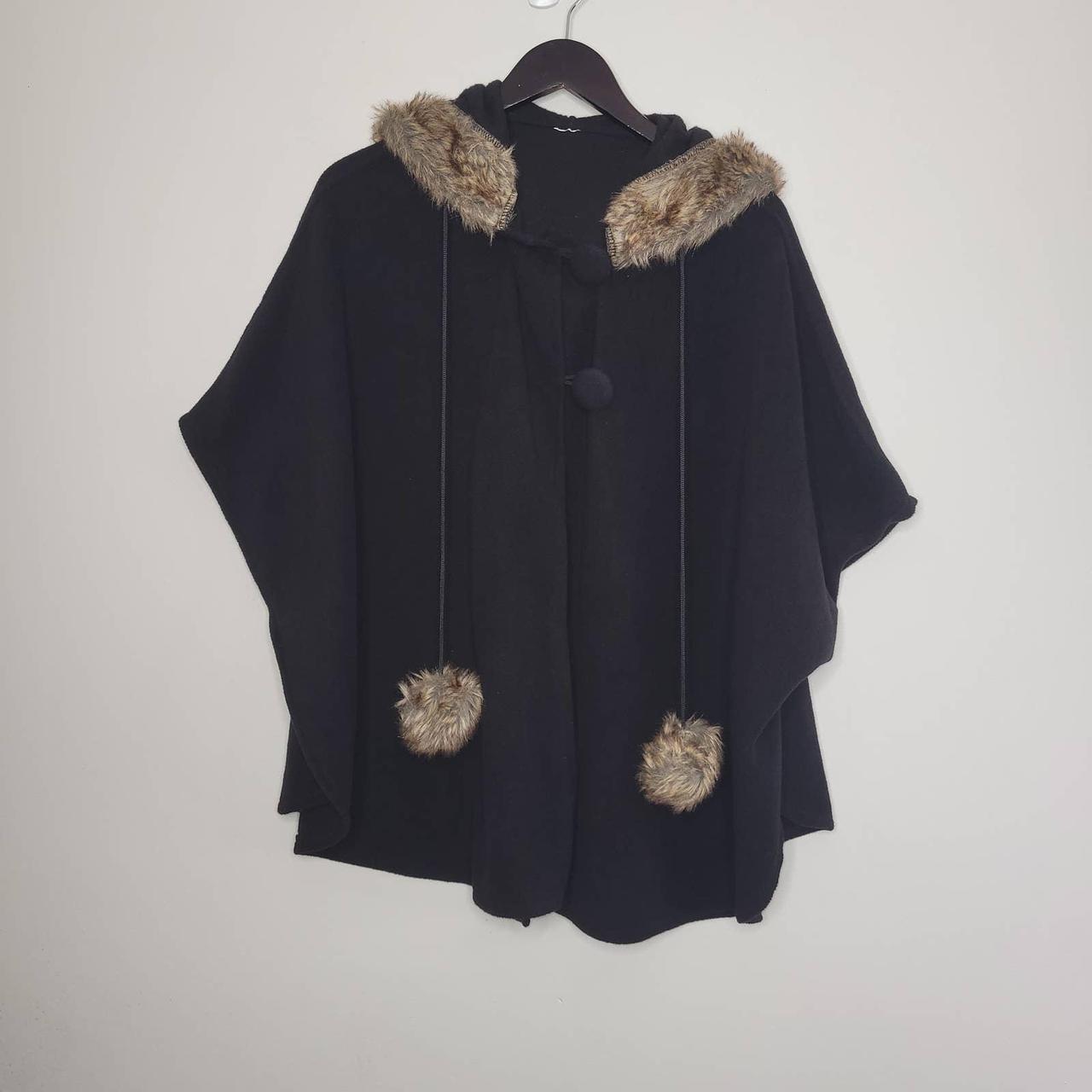 Faux Fur Hooded Fleece Cape Black Condition: No... - Depop