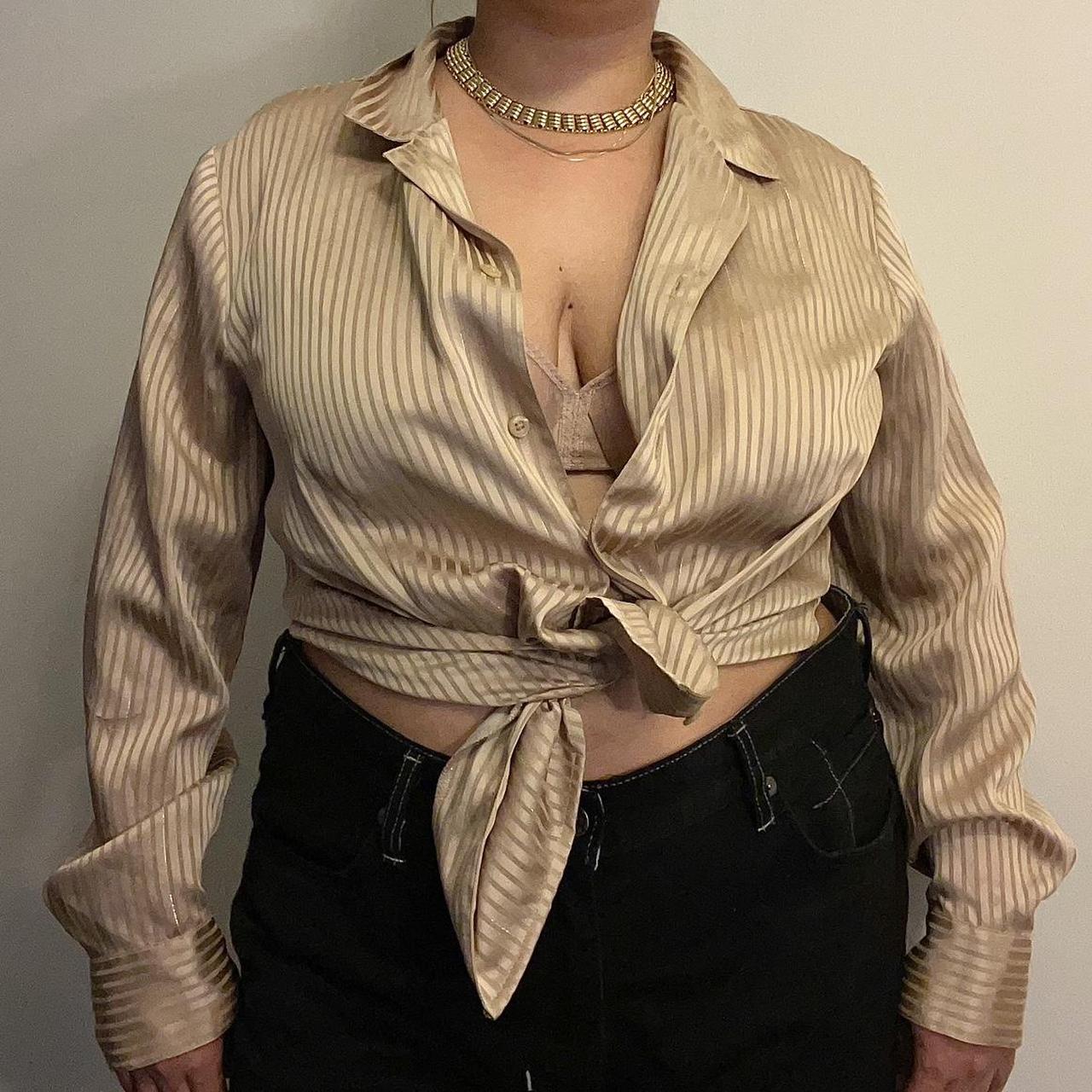 Sheer nude/gold long sleeve button down. This looks... - Depop