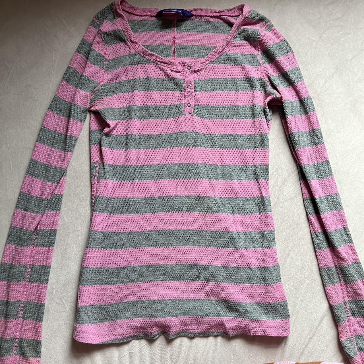 Pink & Grey striped shirt Miley Cyrus & Max Azria... - Depop