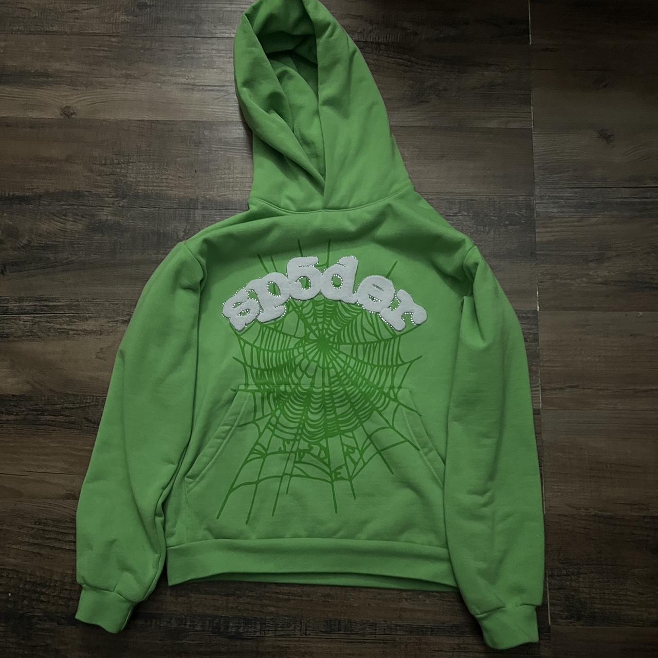 Slime green sp5der hoodie - Size small - Good... - Depop