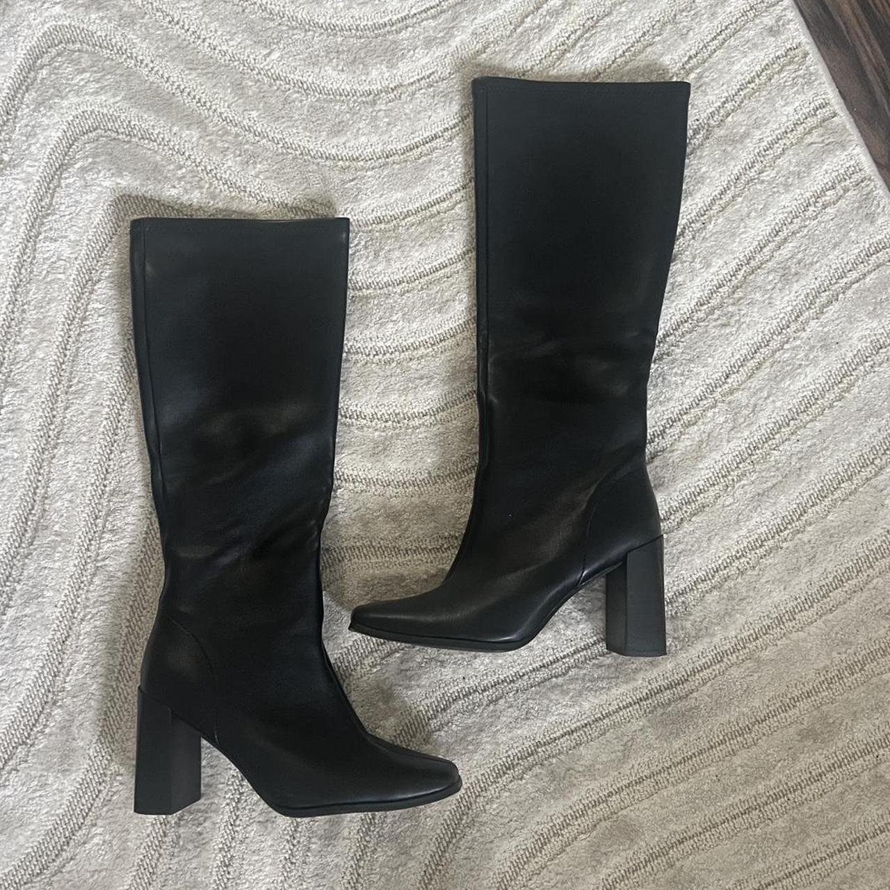 Knee high Black Leather Boots Size Women’s 9 - Depop