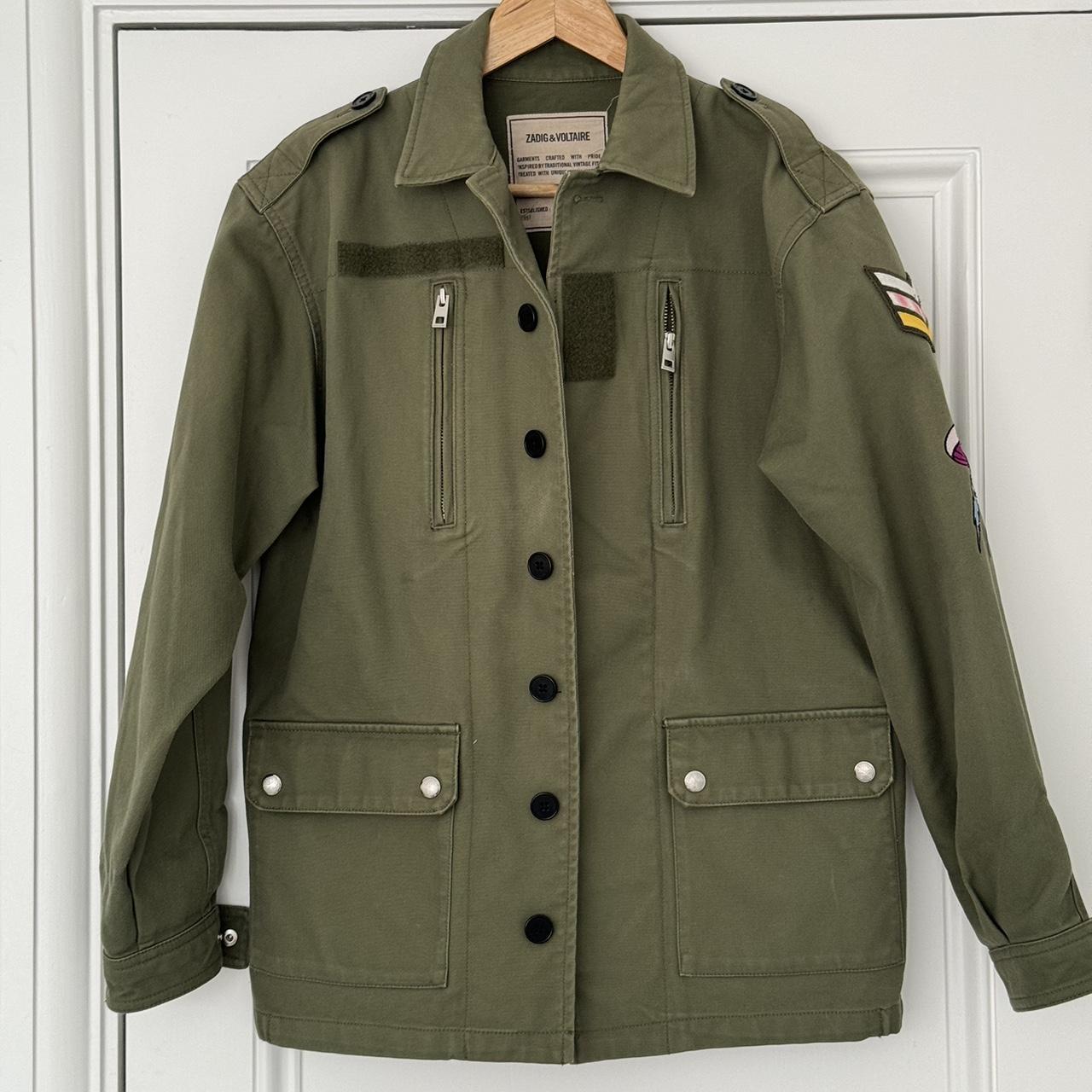 Zadig & Voltaire Utility Khaki Jacket with Embroidery. | Depop