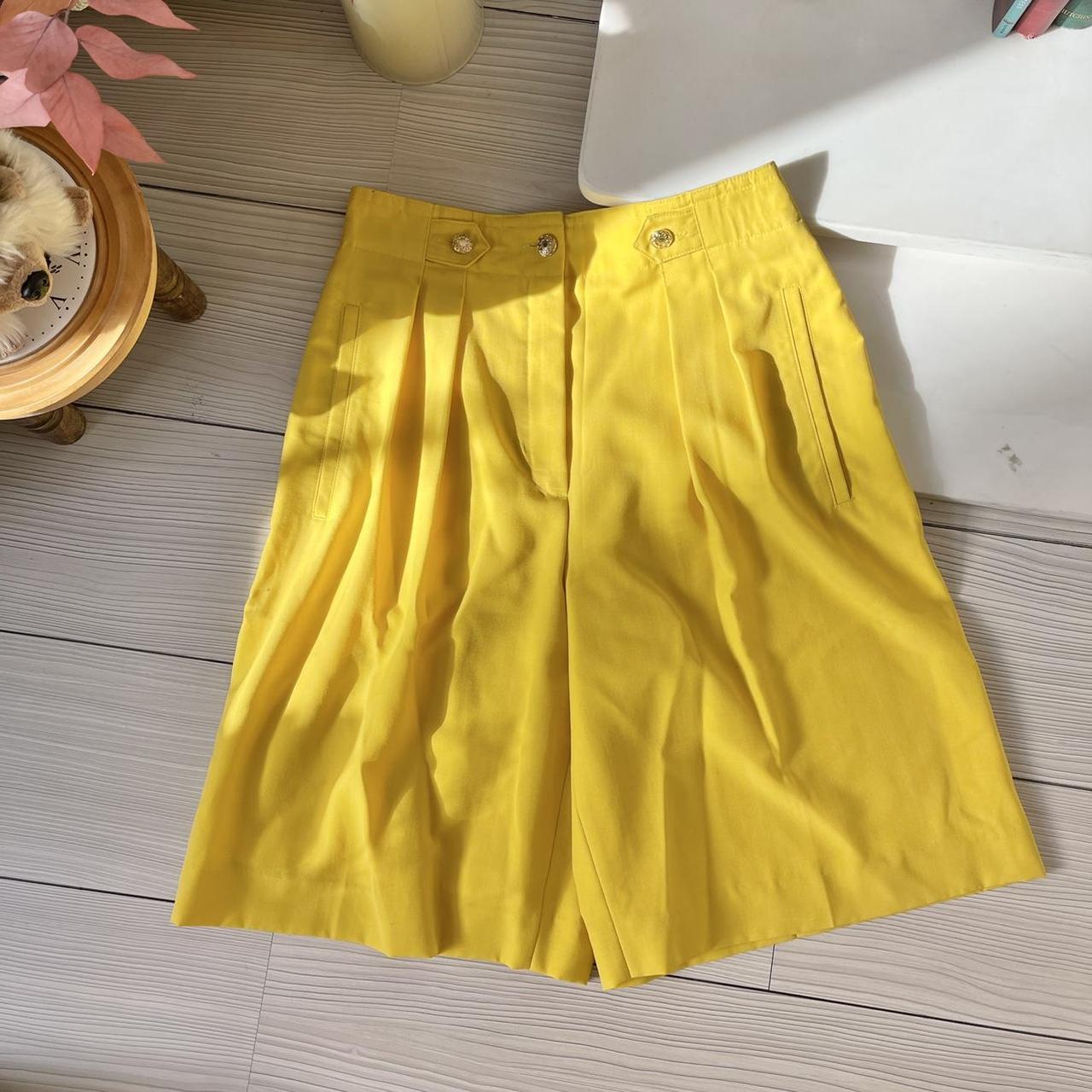 80s German Vintage Knee Length Shorts Bright Lemon... - Depop