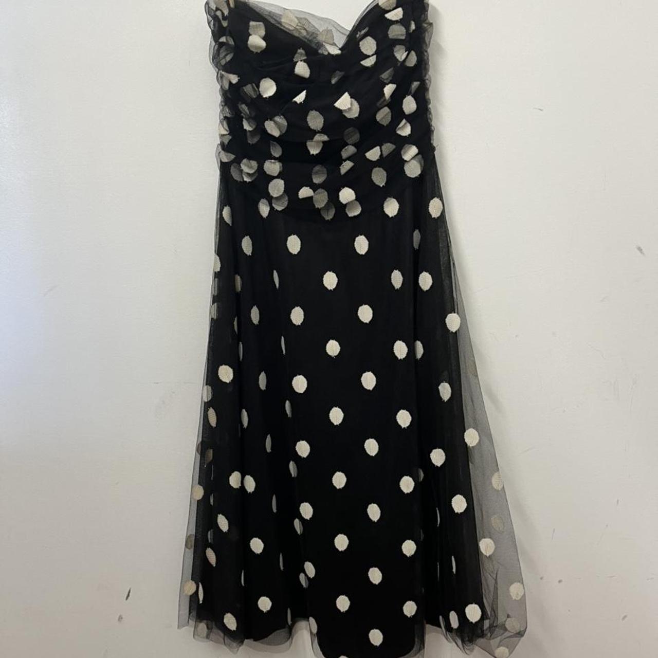 BCBG Strapless Tulle Polka Dot Dress Tulle overlay