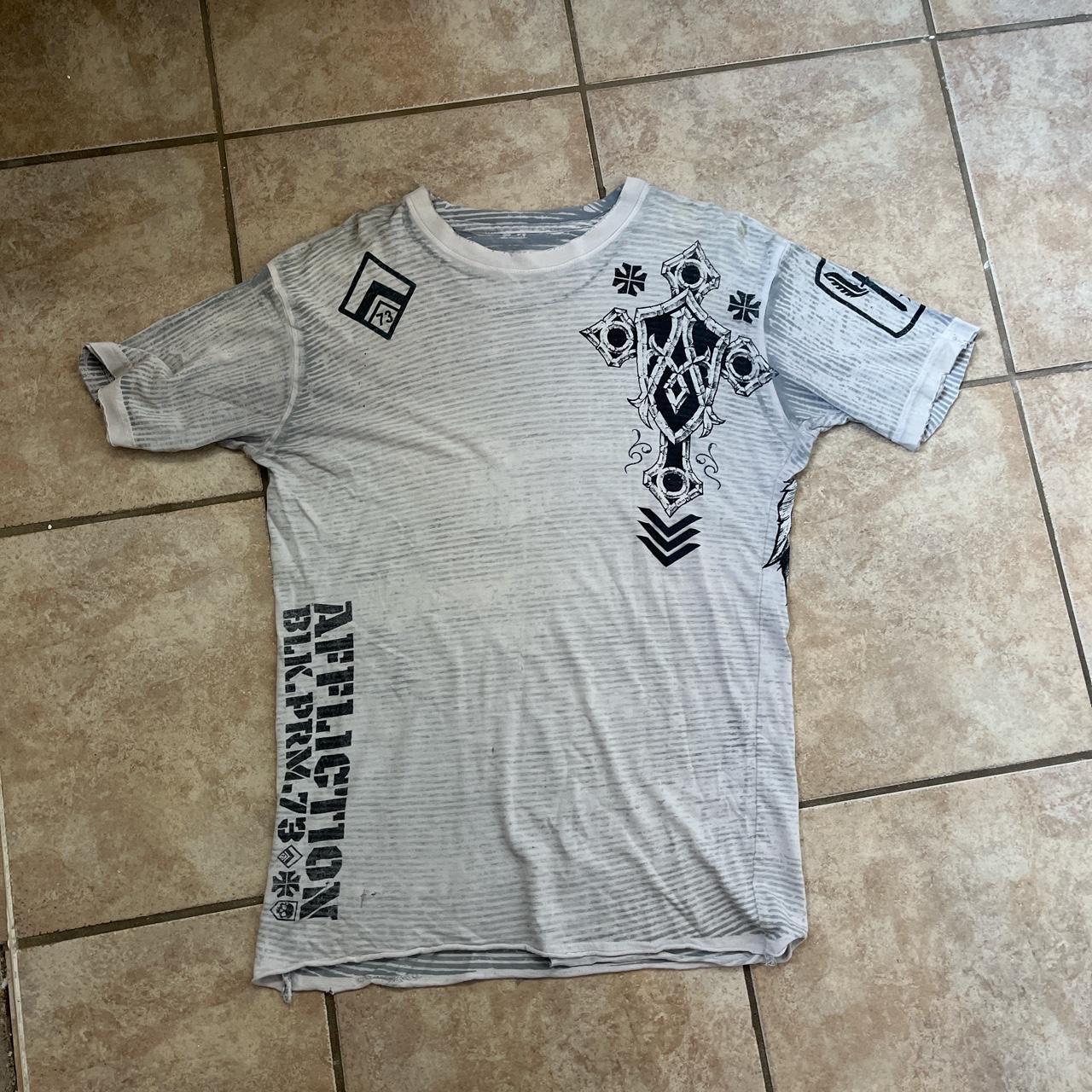 Affliction Men's White and Black T-shirt | Depop