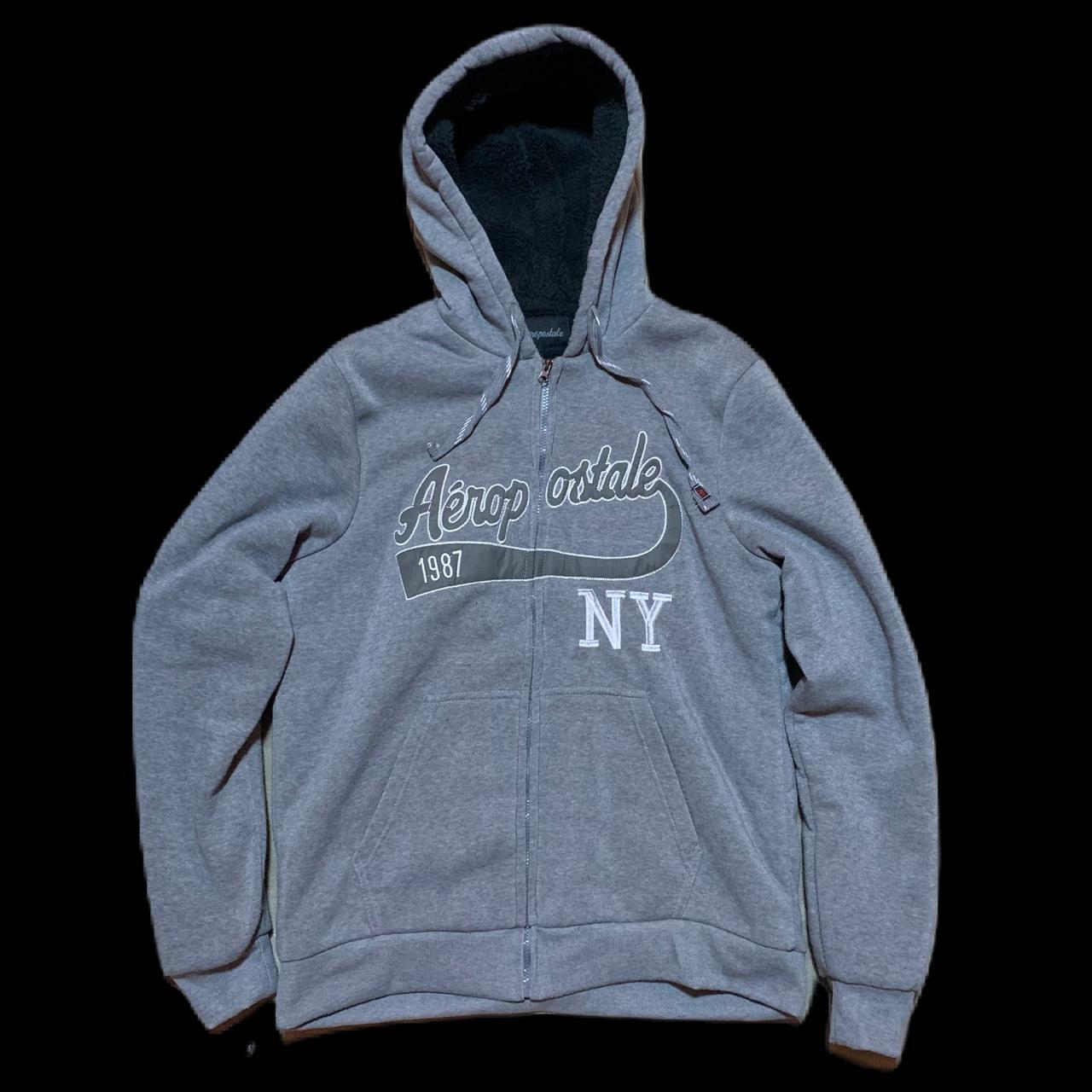 Aeropostale Men's Grey and Black Hoodie | Depop