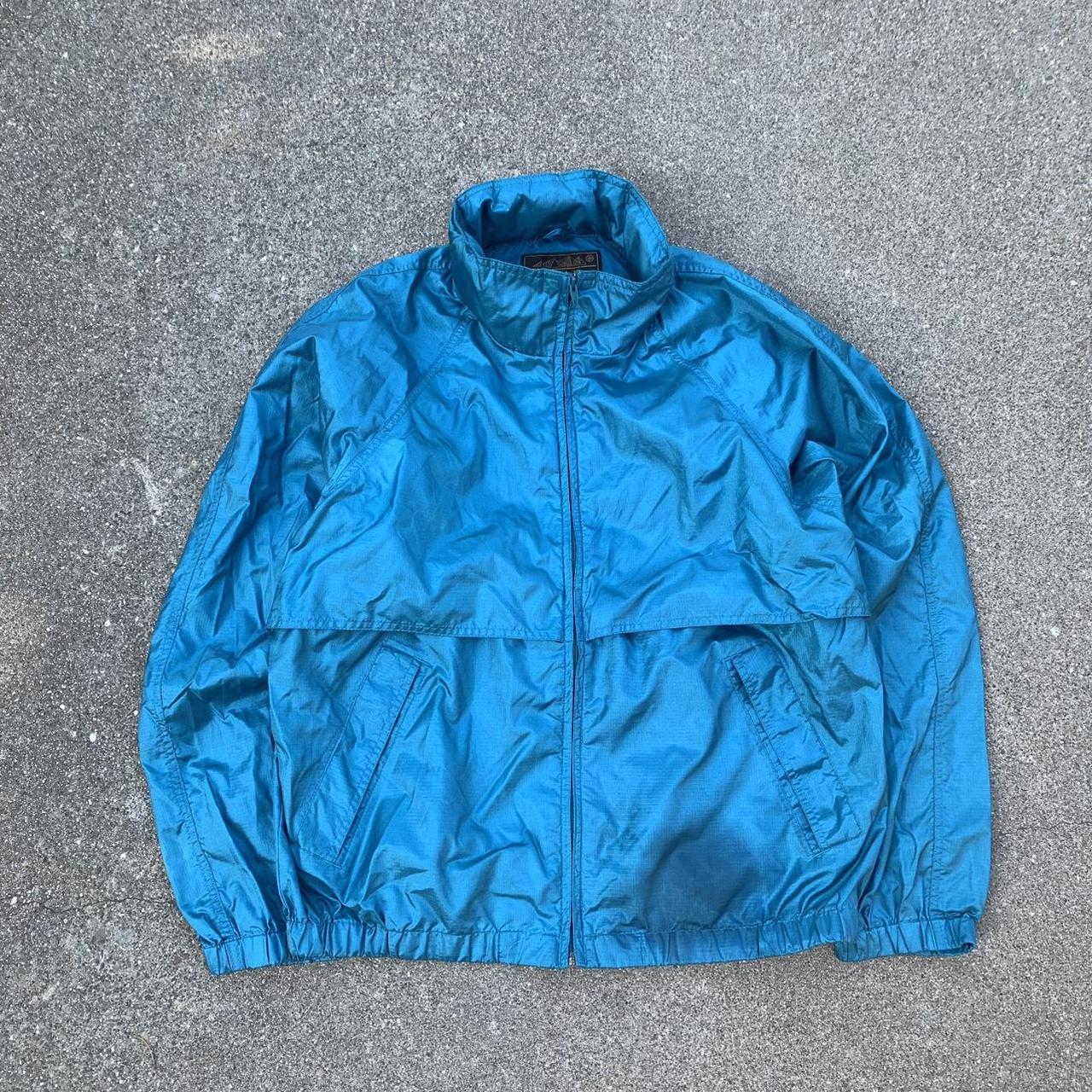 vintage 90s eddie bauer shiny sky blue windbreaker...