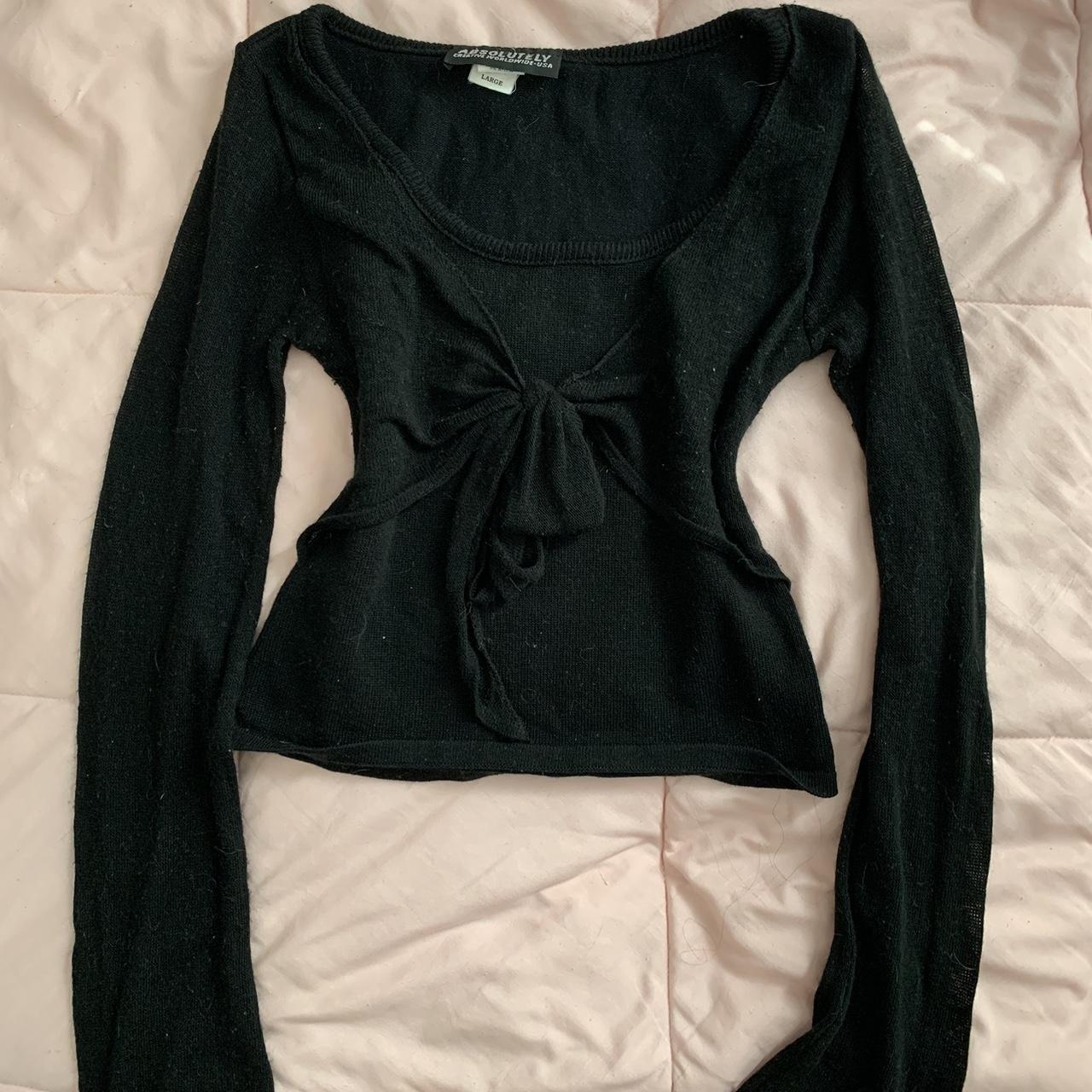 Cute black long sleeve crop top with bow tie detail... - Depop