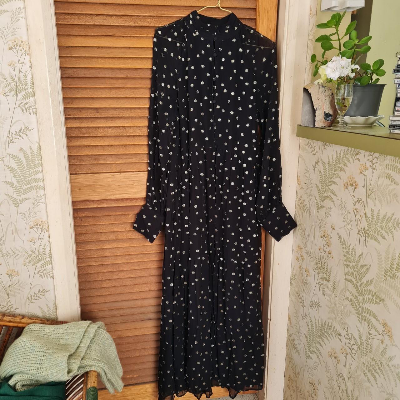 Zara black midi shirt dress with silver polka dots.... - Depop