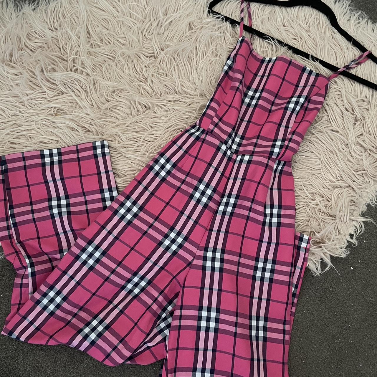 Pink checkered jumpsuit on sale