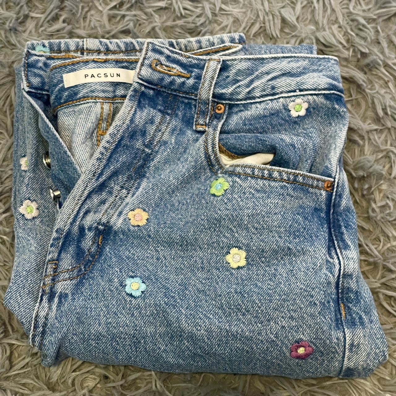 PACSUN EMBROIDERED FLOWER JEANS Size 27. I wear a... - Depop