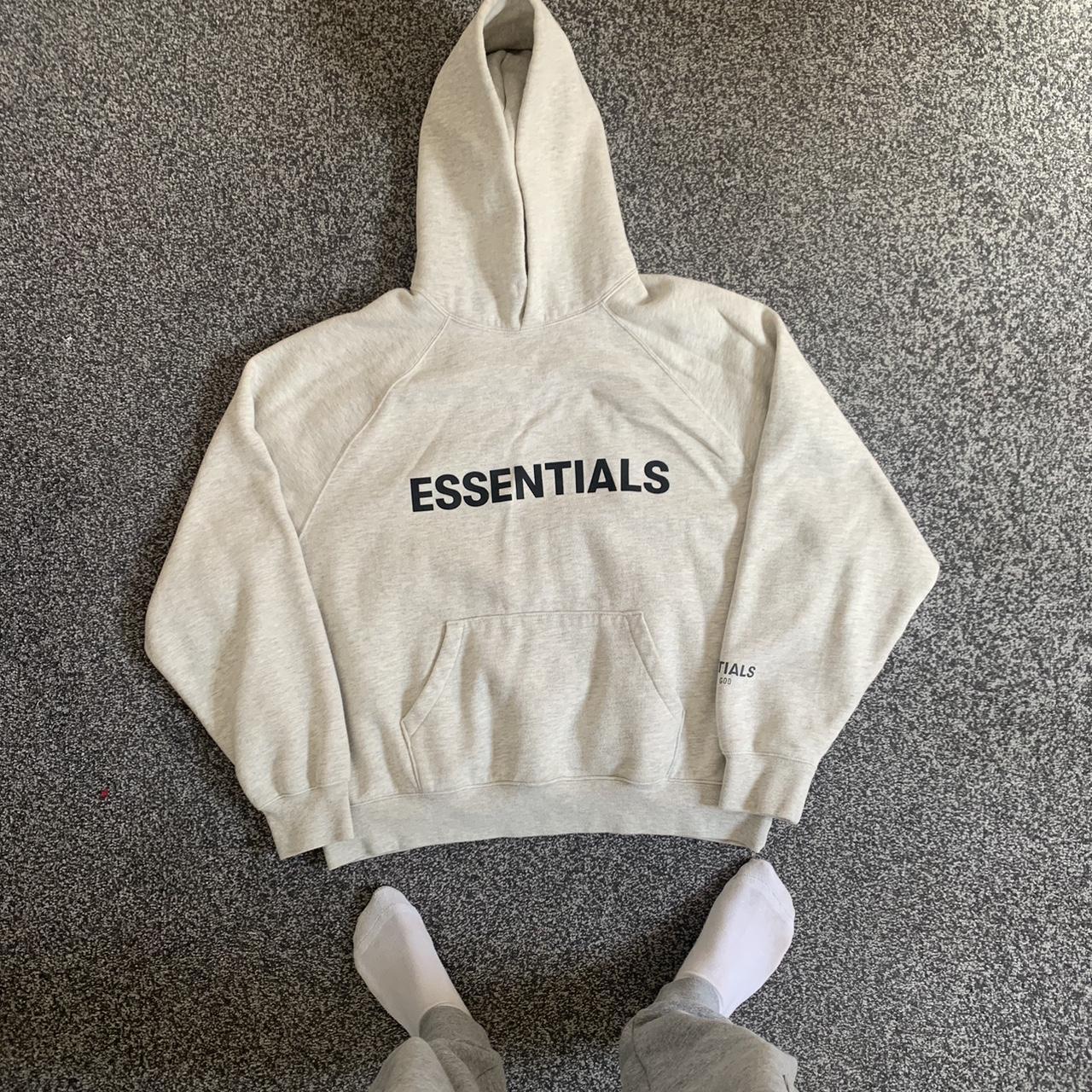 Grey essentials fear of god hoodie Oatmeal grey... - Depop