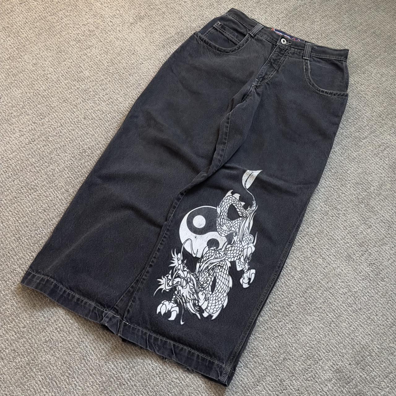 insane Yin-Yang Dragon print JNCO jeans. crazy baggy... - Depop