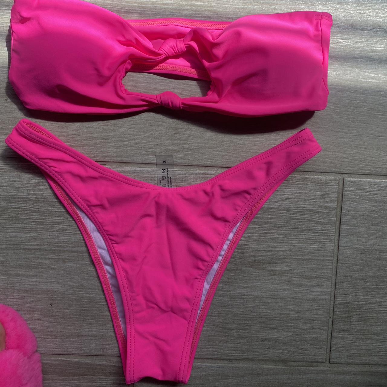Hot pink two piece strapless bikini set with... Depop