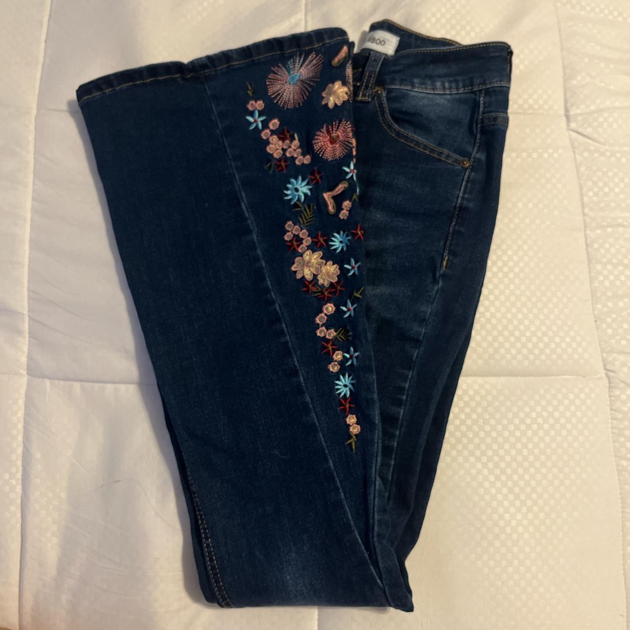 BAMBOO embroidered blue flared jeans -never worn I... - Depop