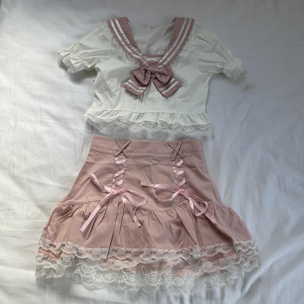 Romwe Women's Pink and White Fancy-dress | Depop