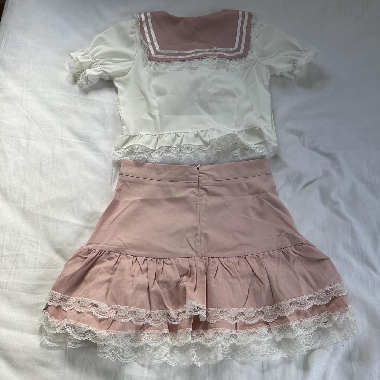 Romwe Women's Pink and White Fancy-dress | Depop