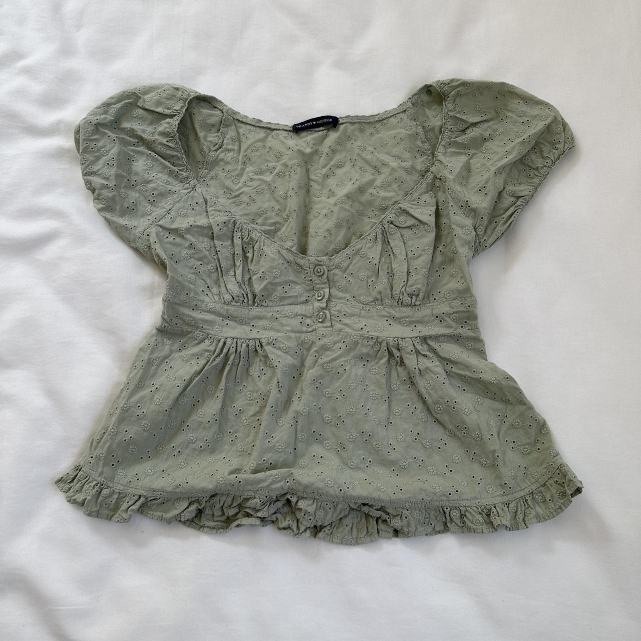 Brandy Melville Green Eyelet Blair Top Excellent... Depop