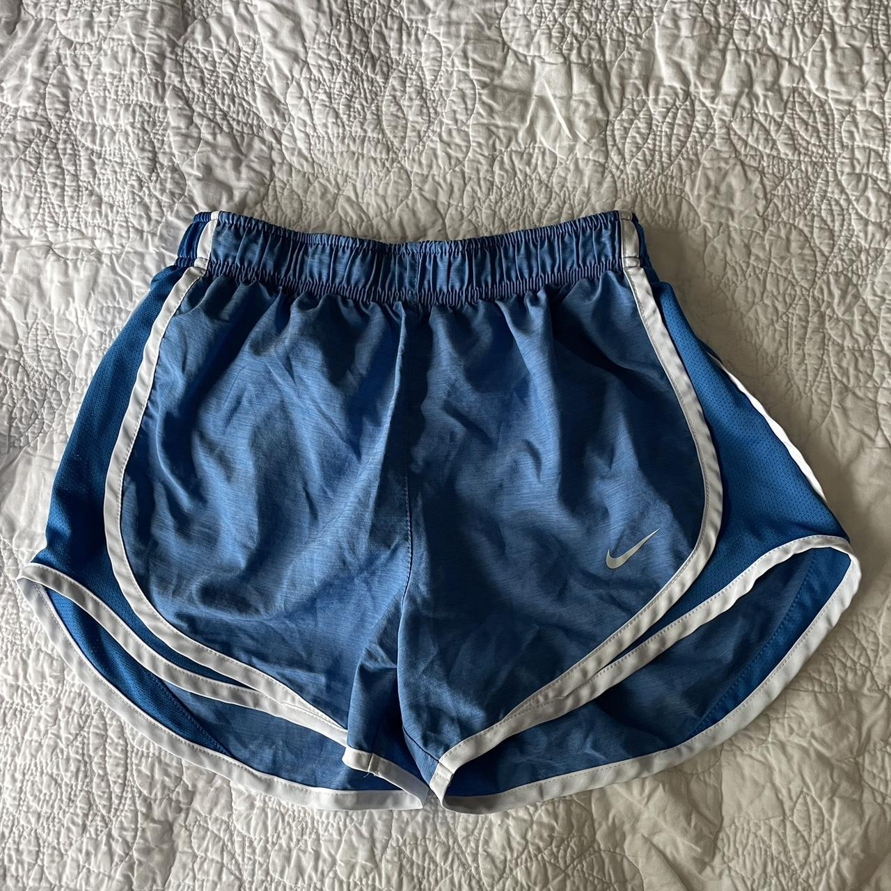 two tone blue nike dri-fit atheltic shorts teal and - Depop