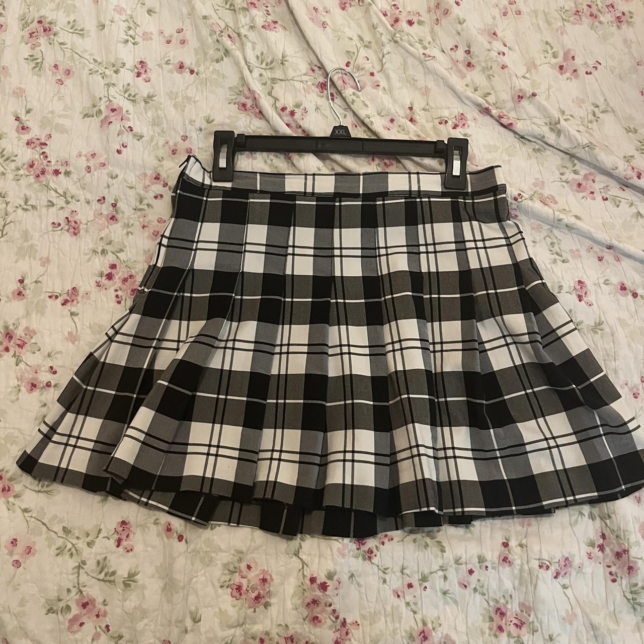 White and black plaid pleated skirt Cute for emo,... - Depop