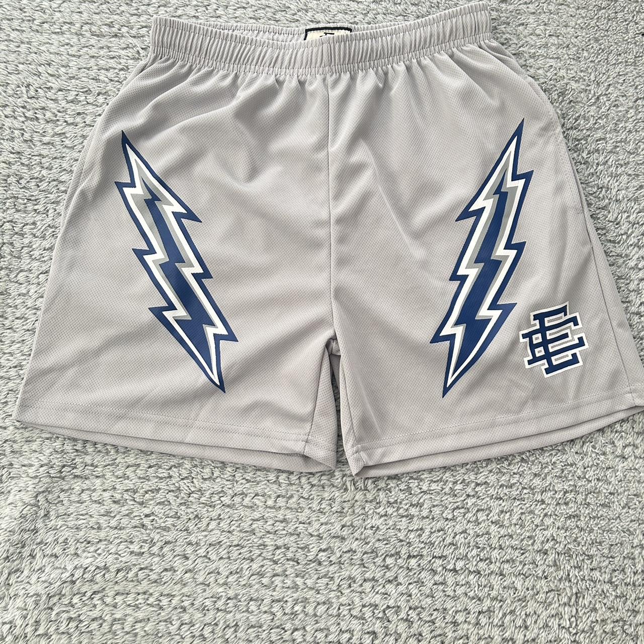 Eric Emanuel ショートパンツ Gray/Blue Lサイズ Eric Emanuel shorts(lightgrey with blue bolt) Size | Depop
