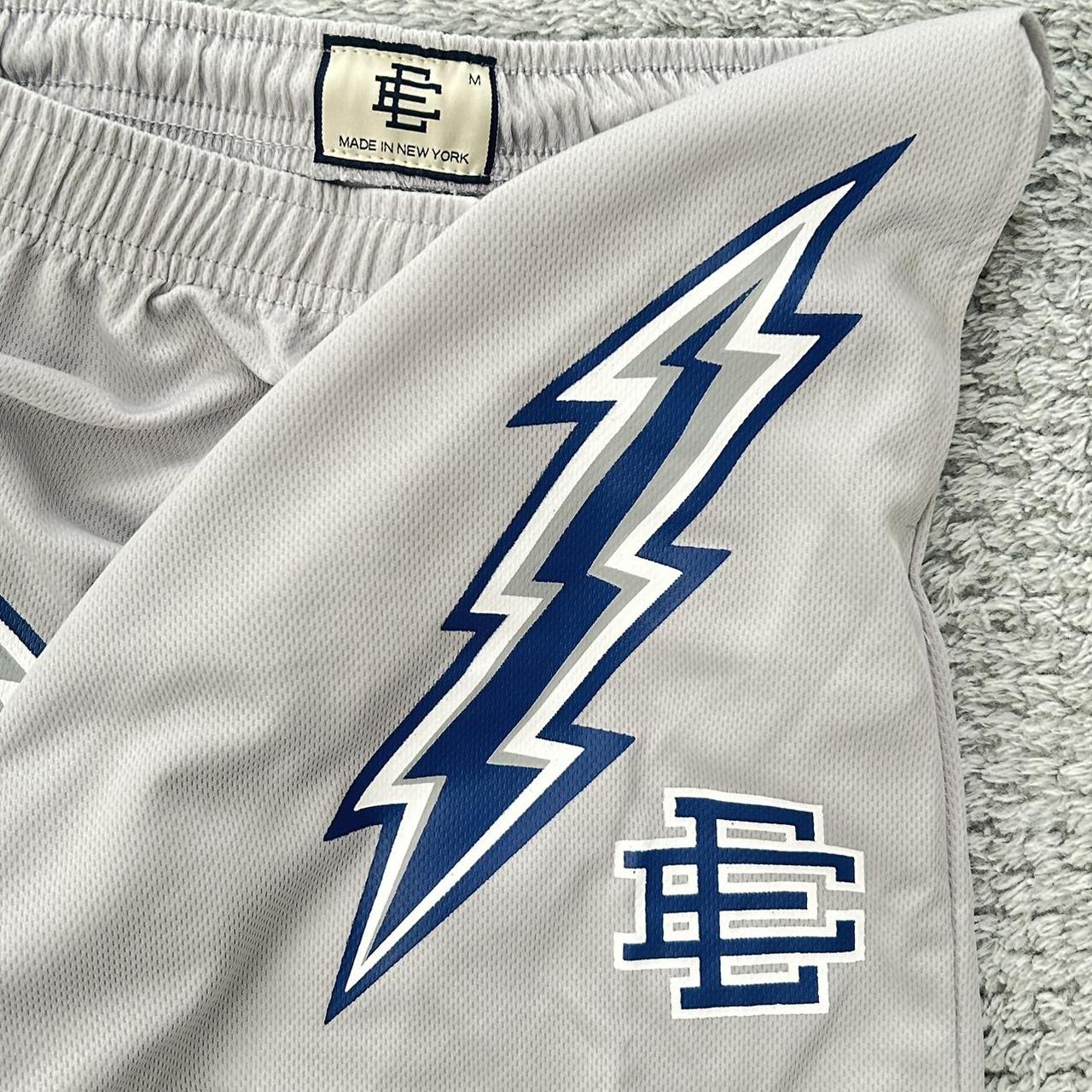 Eric Emanuel ショートパンツ Gray/Blue Mサイズ Eric Emanuel shorts(lightgrey with blue bolt) Size | Depop