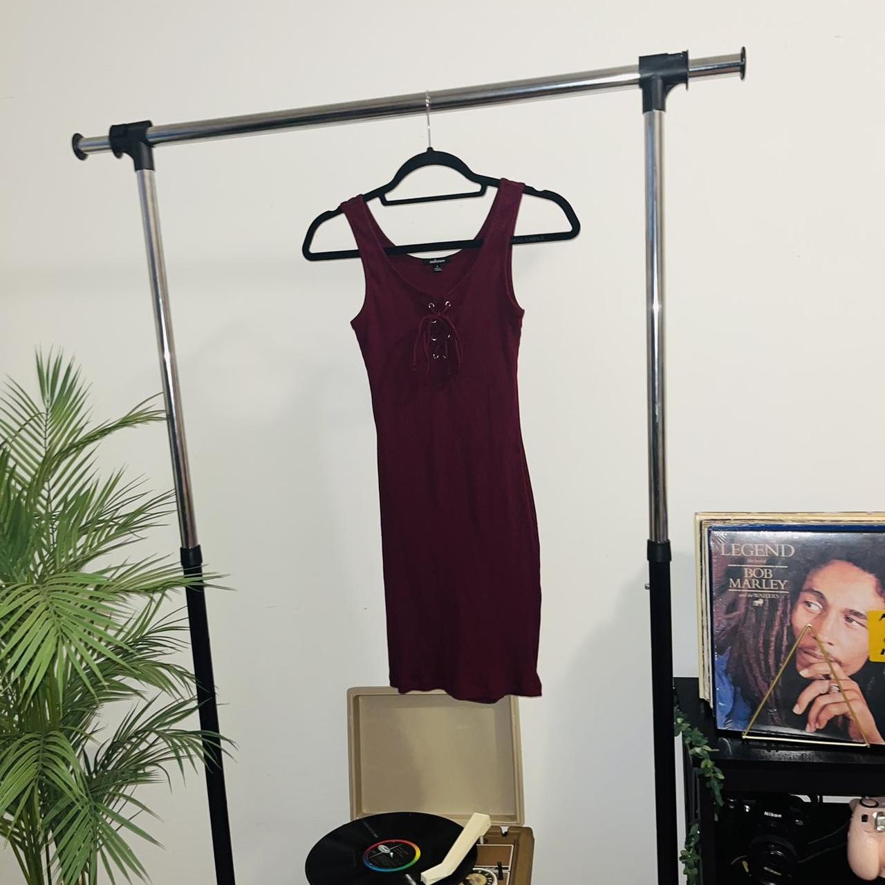 Ambiance Apparel Women's Burgundy and Silver Dress Depop