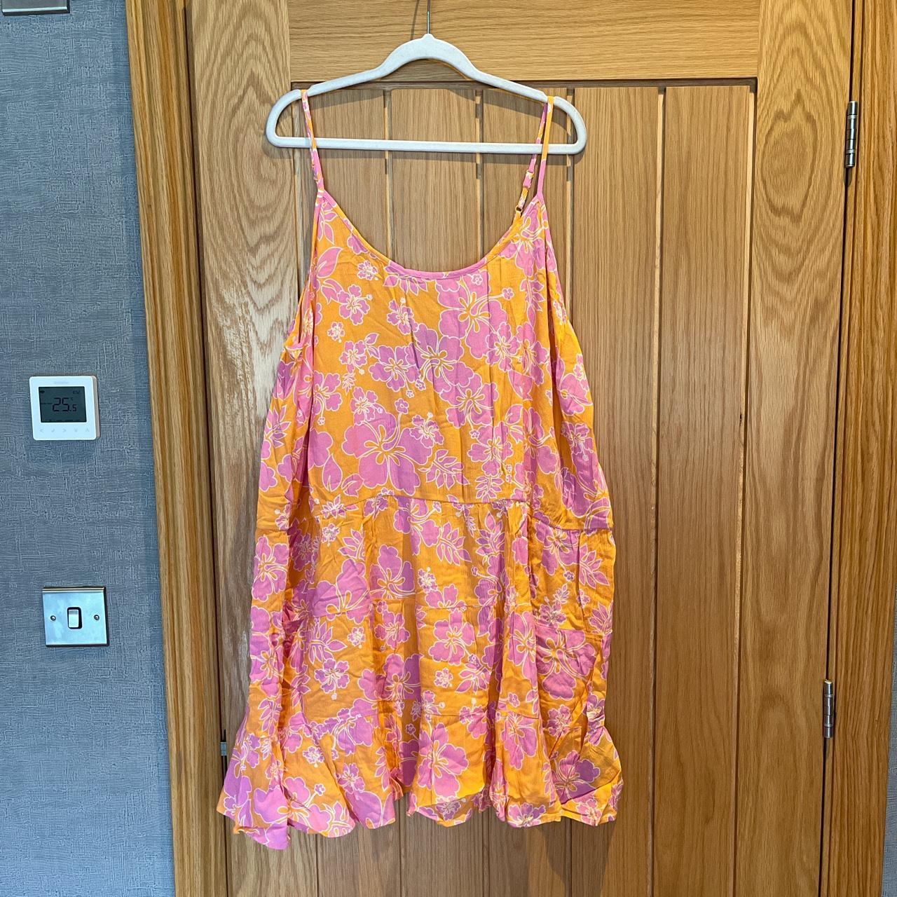 Simply Be Orange + Pink Floral Dress Size 24... Depop