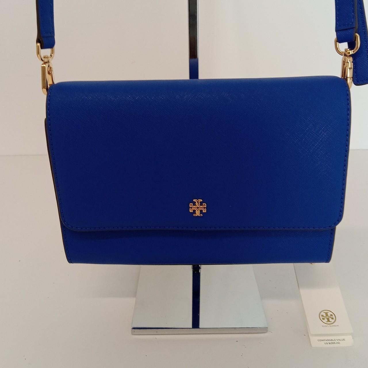 Tory Burch Women's Blue and Gold Bag | Depop