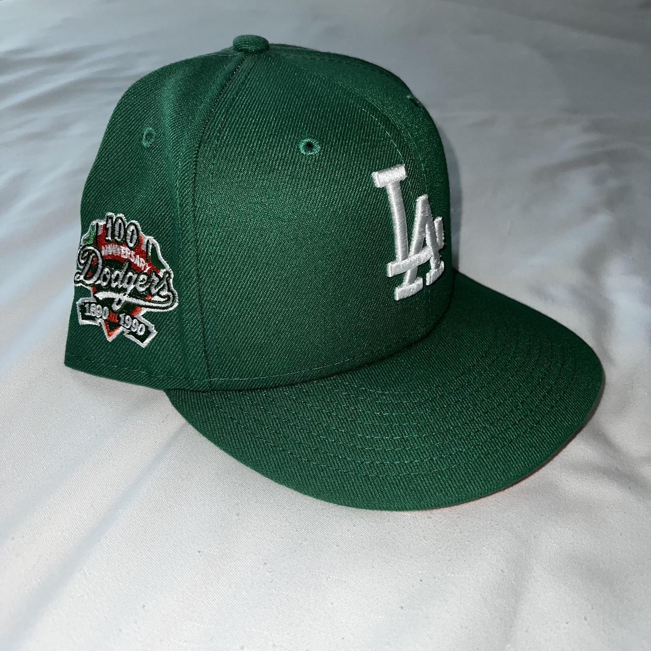 New Era Fitted Hat 7 3/8 LA Dodgers Green Orange - Depop