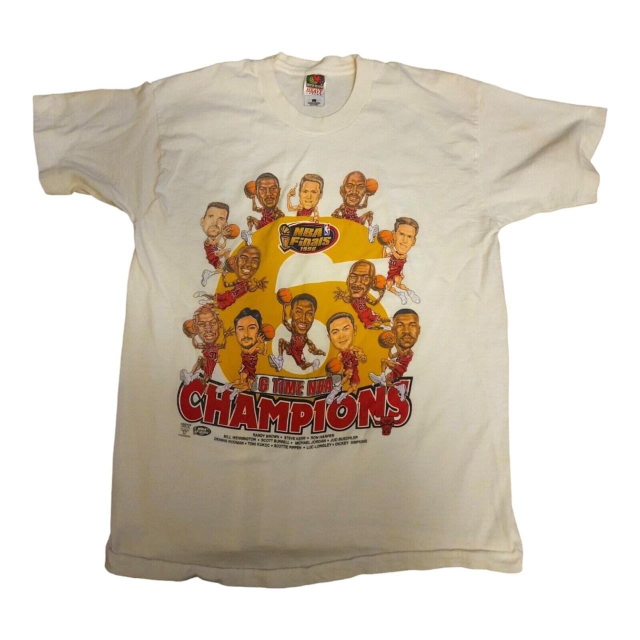 Vintage NBA - Chicago Bulls 6 Time Champions Caricature T-Shirt 1998 Medium