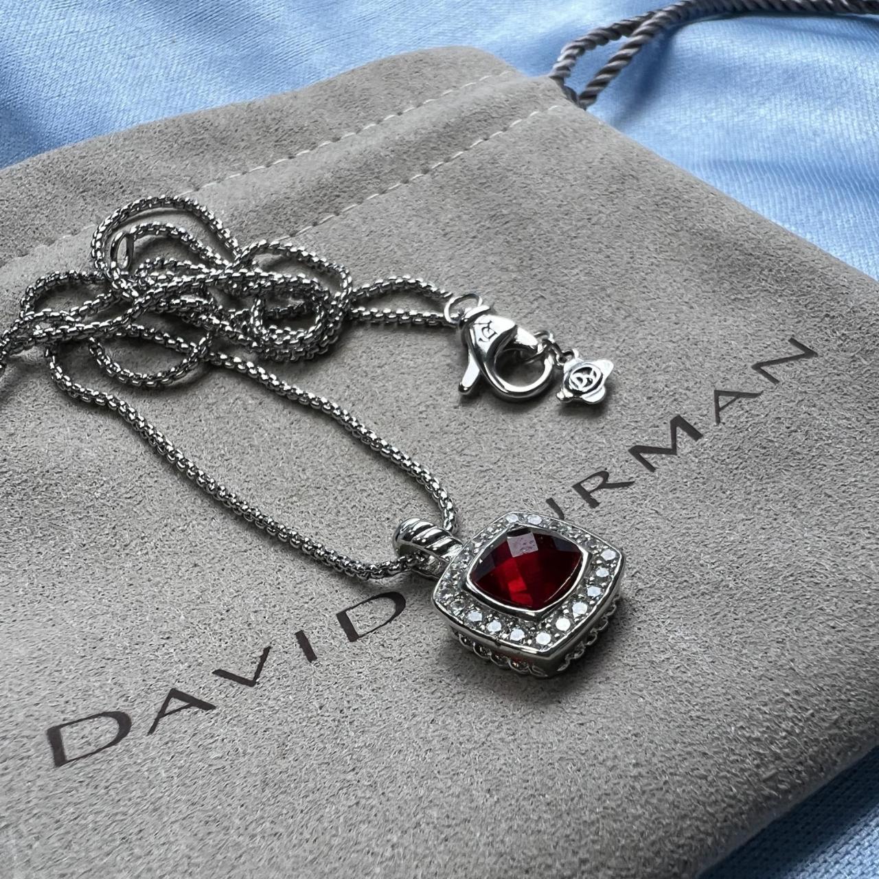 David Yurman hot 20mm Albion Pendant with Garnet and Diamond 18