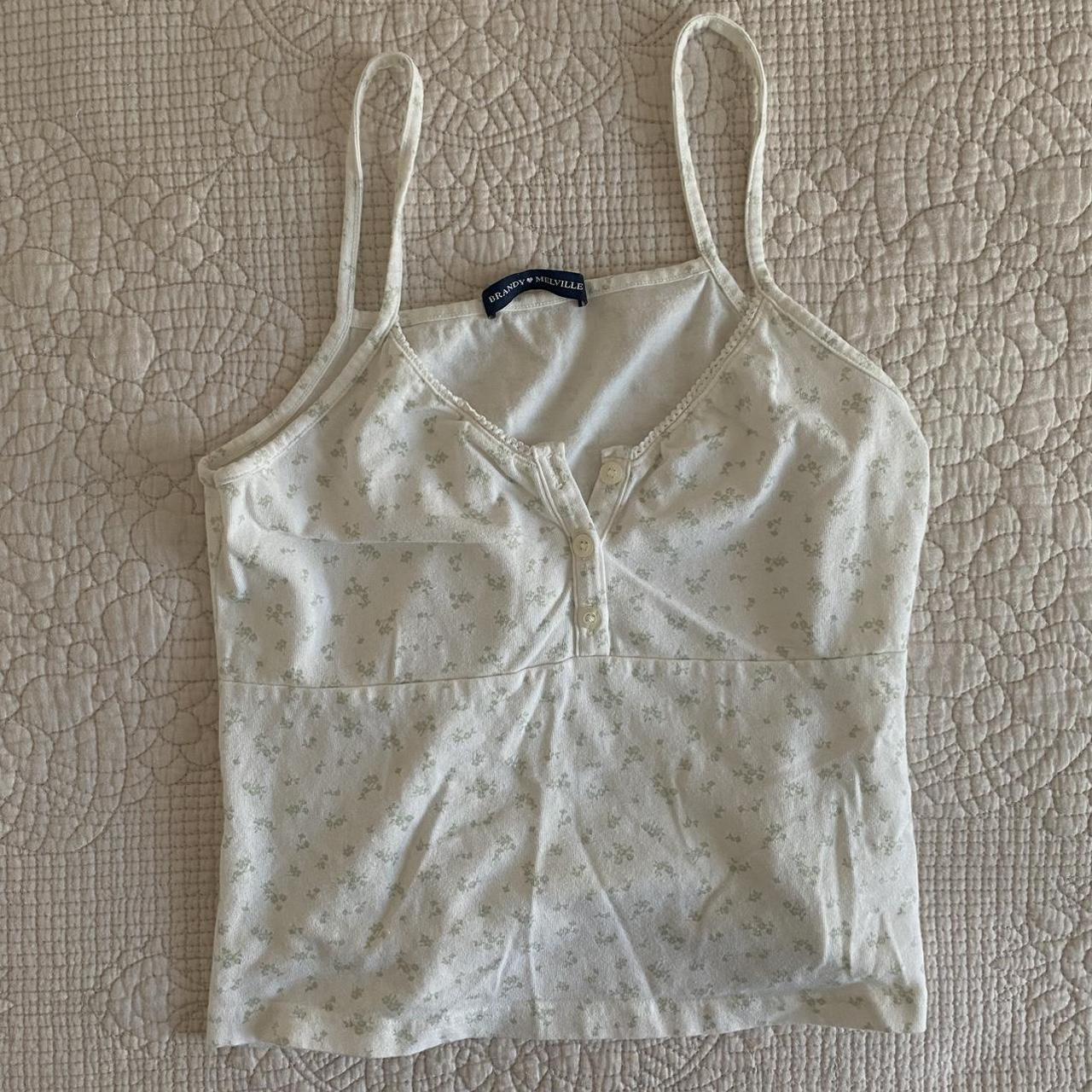 Brandy Melville Women's White and Green Tshirt Depop
