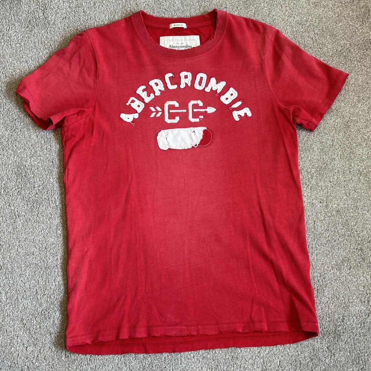 Abercrombie washed distressed red tee in muscle fit Depop