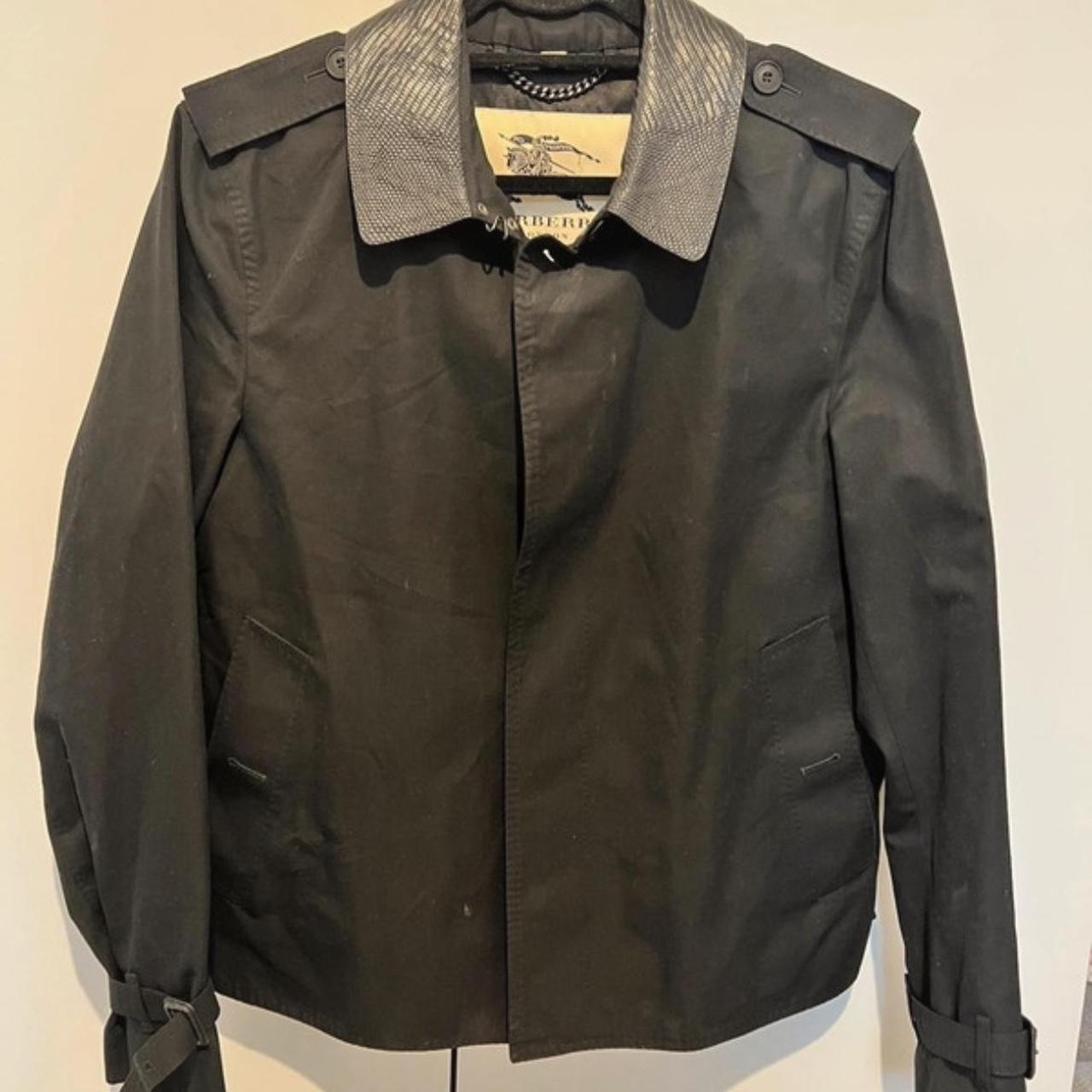 Black Burberry trench coat with crocodile