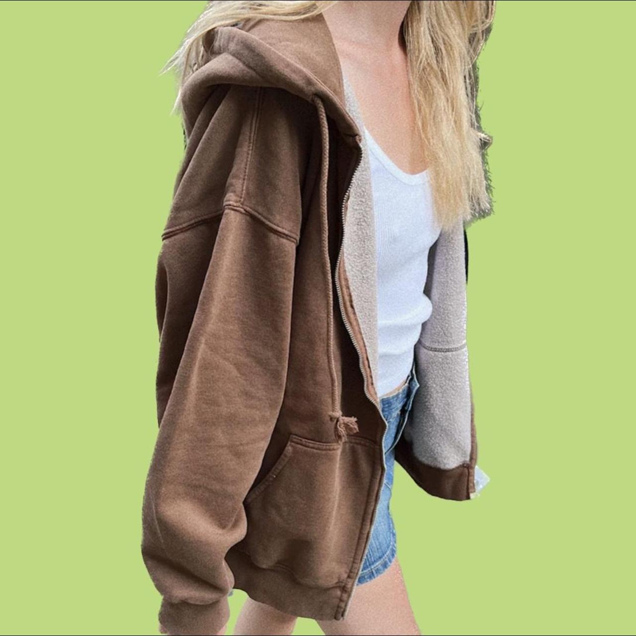 brandy melville christy hoodie zip up in brown!!... Depop
