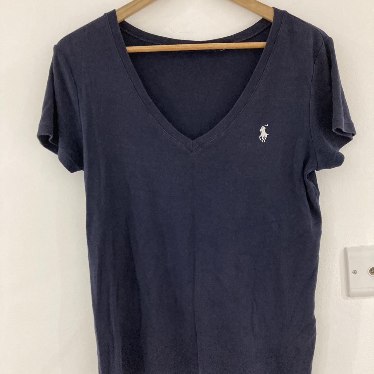 Blue v neck t-shirt by Ralph Lauren Women’s size UK... - Depop