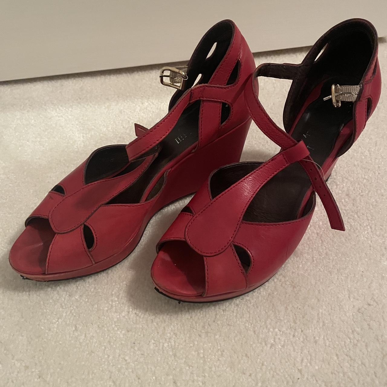adorable red wedges i can’t make out the brand but... - Depop
