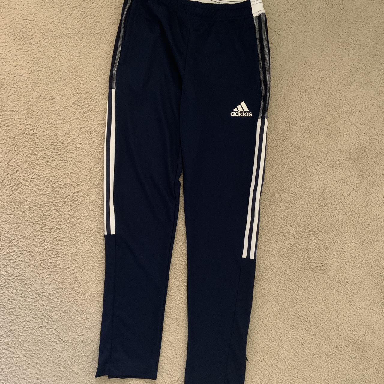 Adidas Dark blue boys 3-stripped track pants Zipper... - Depop