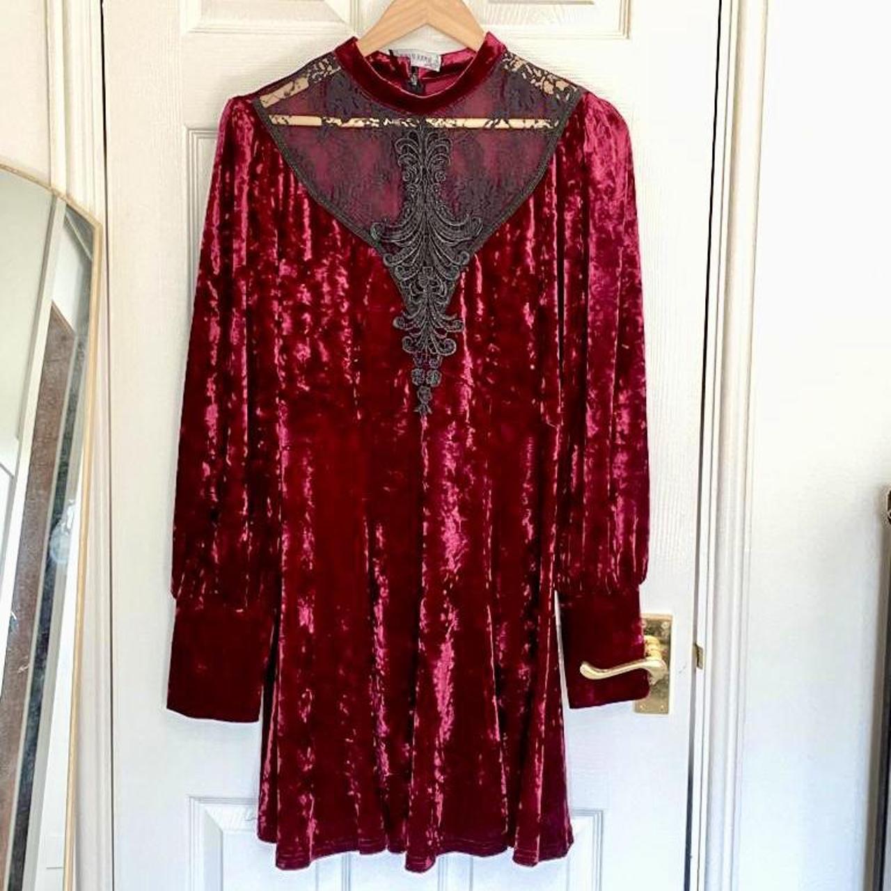 Dark in Love Red Velvet long sleeve dress (Extra... - Depop