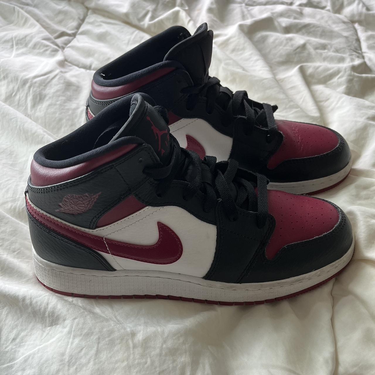 Air Jordan 1 Mid black/fire red • Size 6.5 y -... - Depop