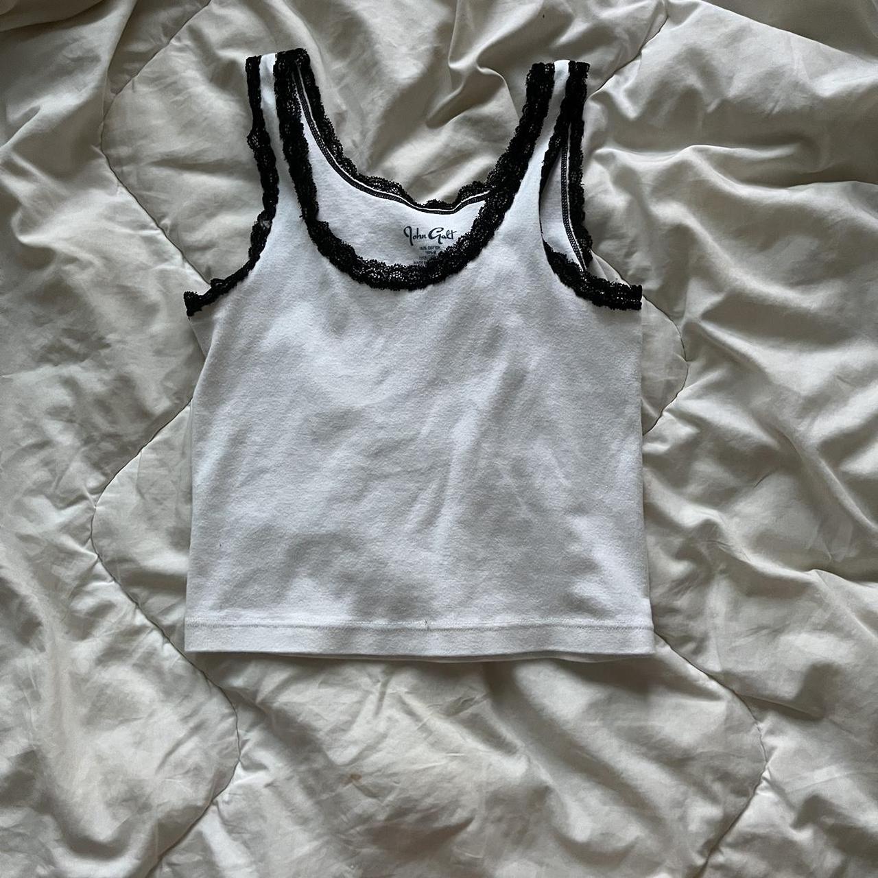 Brandy Melville White Tank With Black Lacy... - Depop