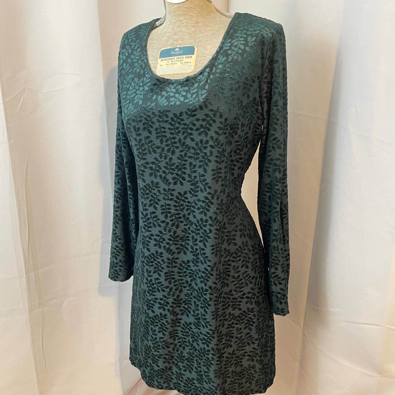 90s Vintage Velvet Mini Dress Emerald Green burnout... - Depop