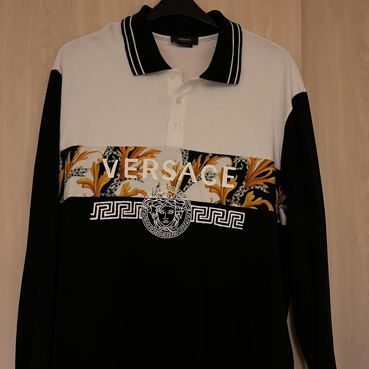 Men’s Versace Polo Top Black with Versace... - Depop