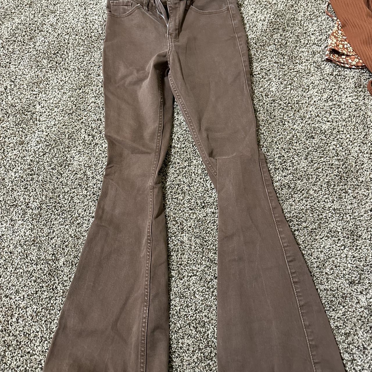 hollister high waisted brown flare jeans size 0r - Depop