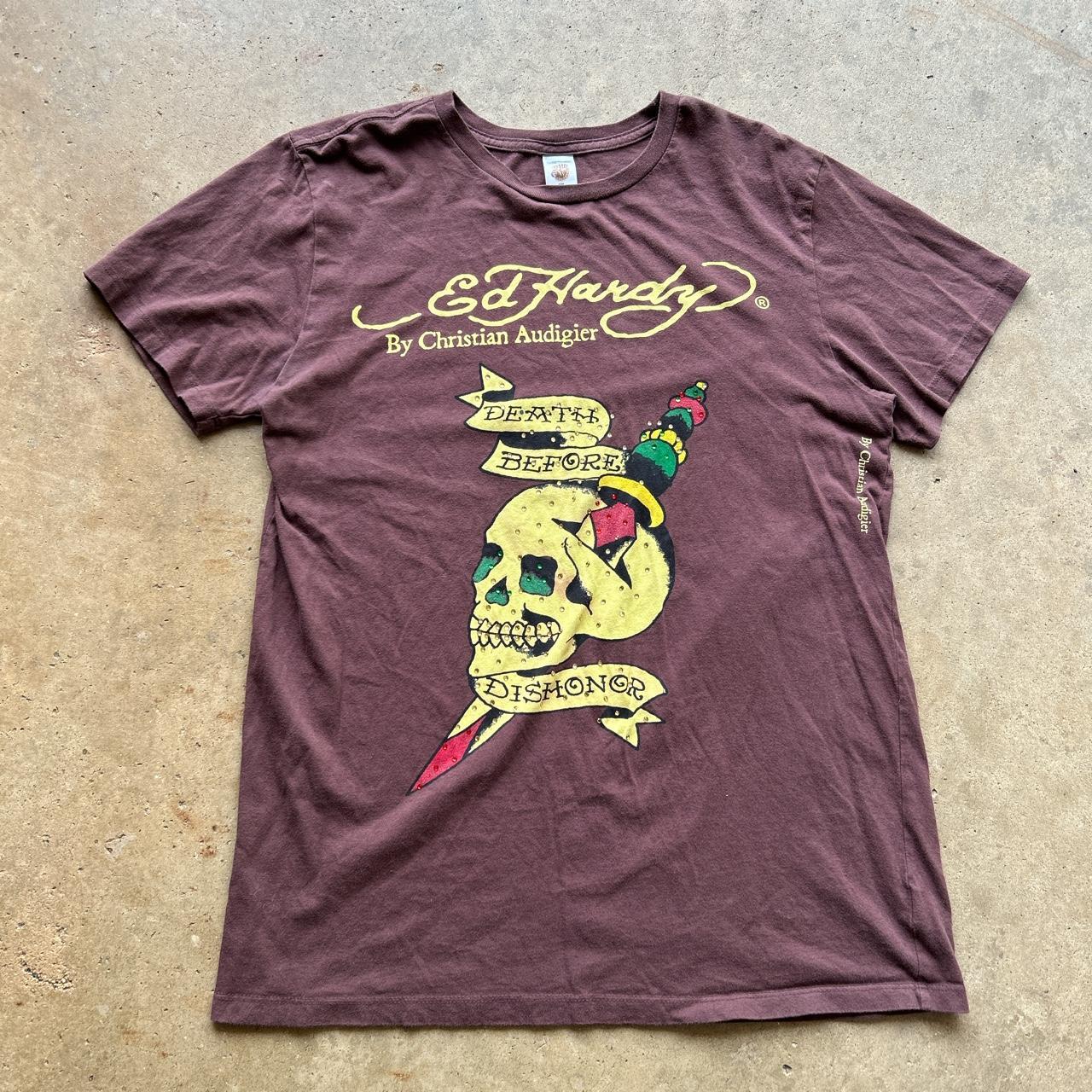 Ed Hardy Men's Brown T-shirt | Depop