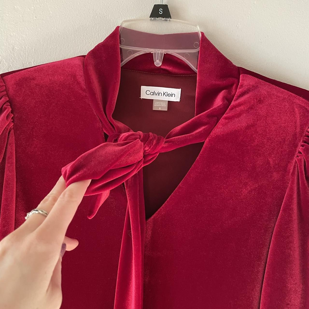 Calvin klein red velvet dress hotsell